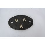 Scottish Cast Iron Shed Plate, oval shed plate possibly repainted from Polmadie 66 A white lettering