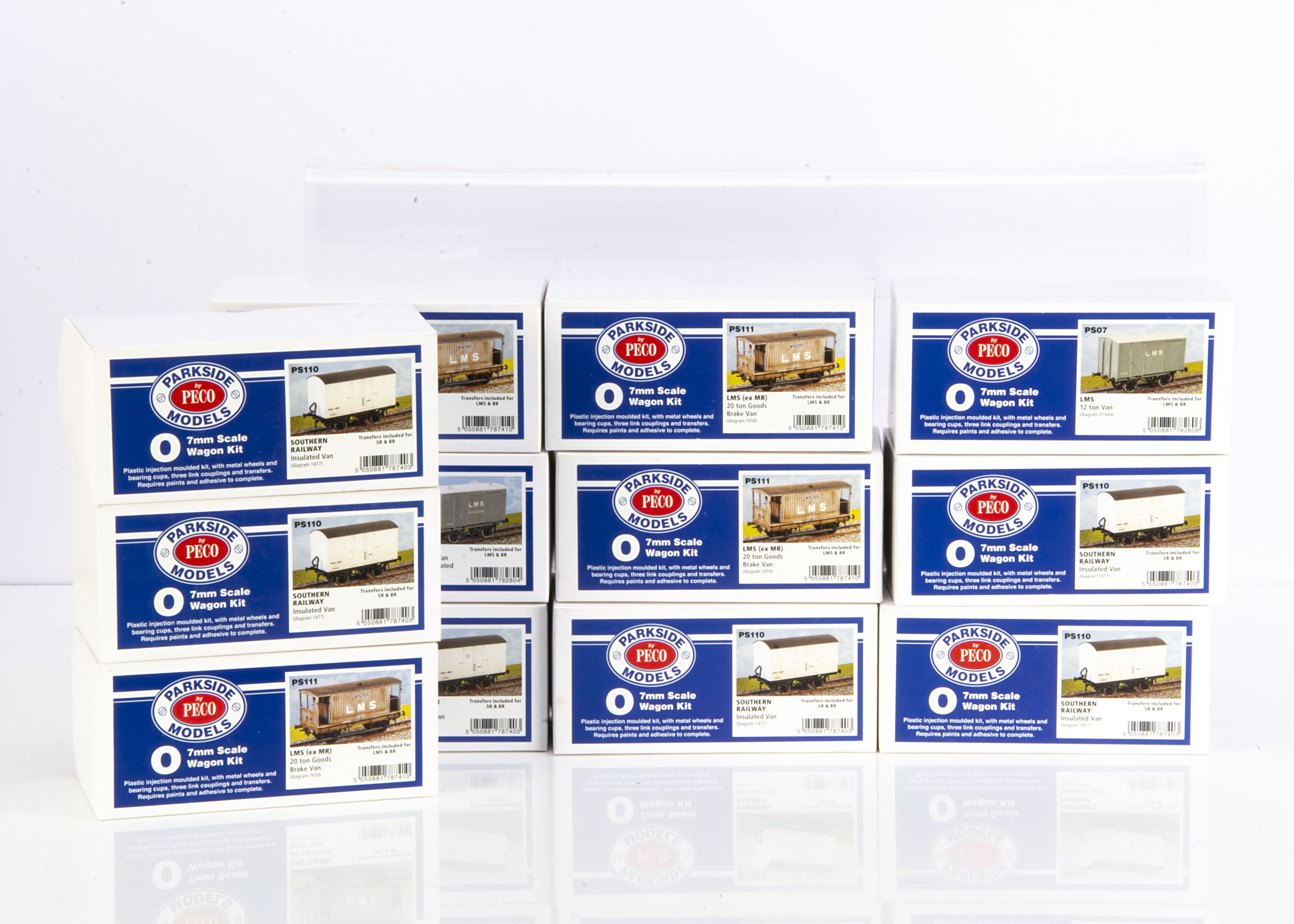 Finescale 0 Gauge Wagon Kits by Parkside Models, all in later blue-label boxes, comprising PS07,