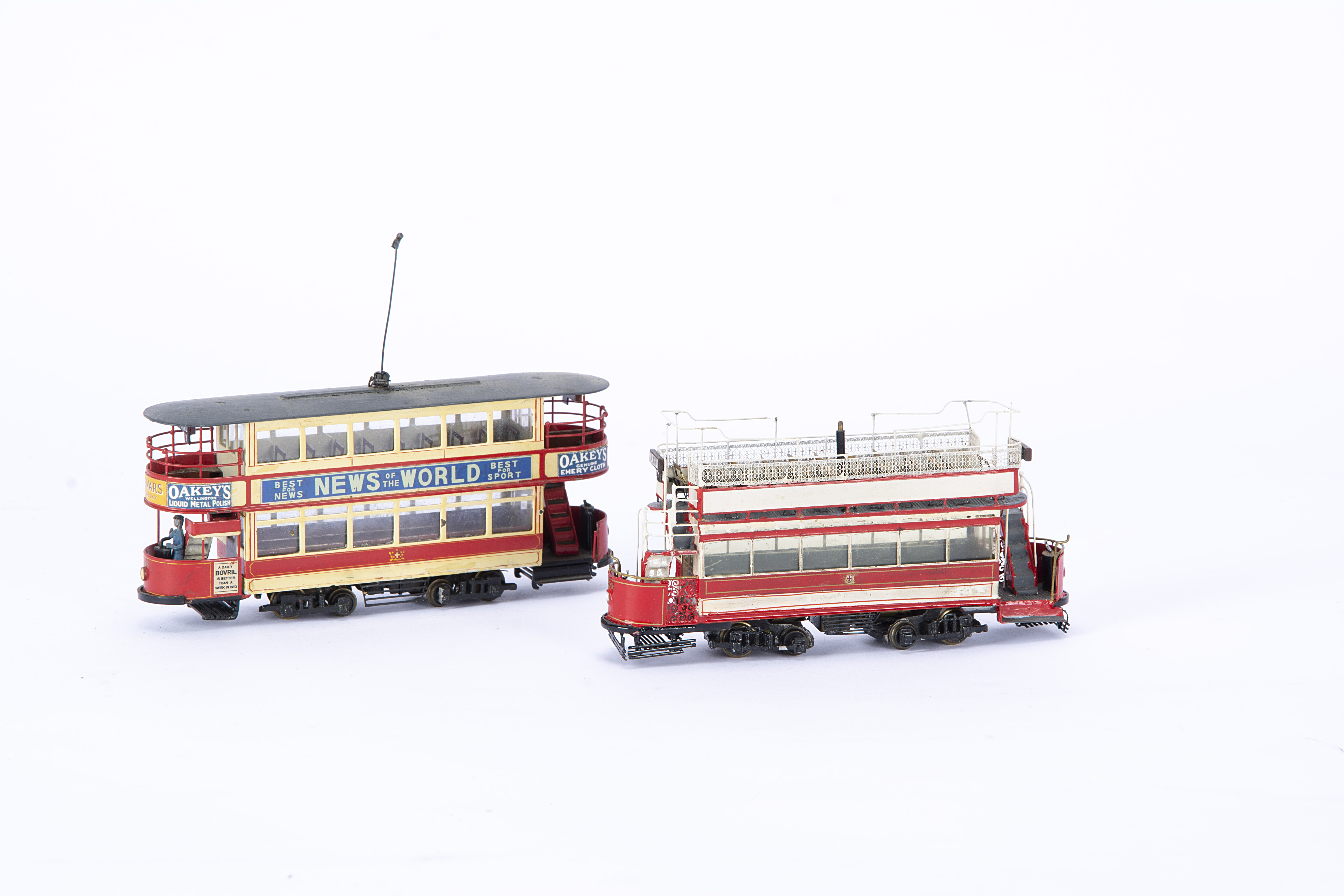 Two Scratch-built motorised 00 Gauge London United Tramways bogie Trams, both in red/cream LUT co