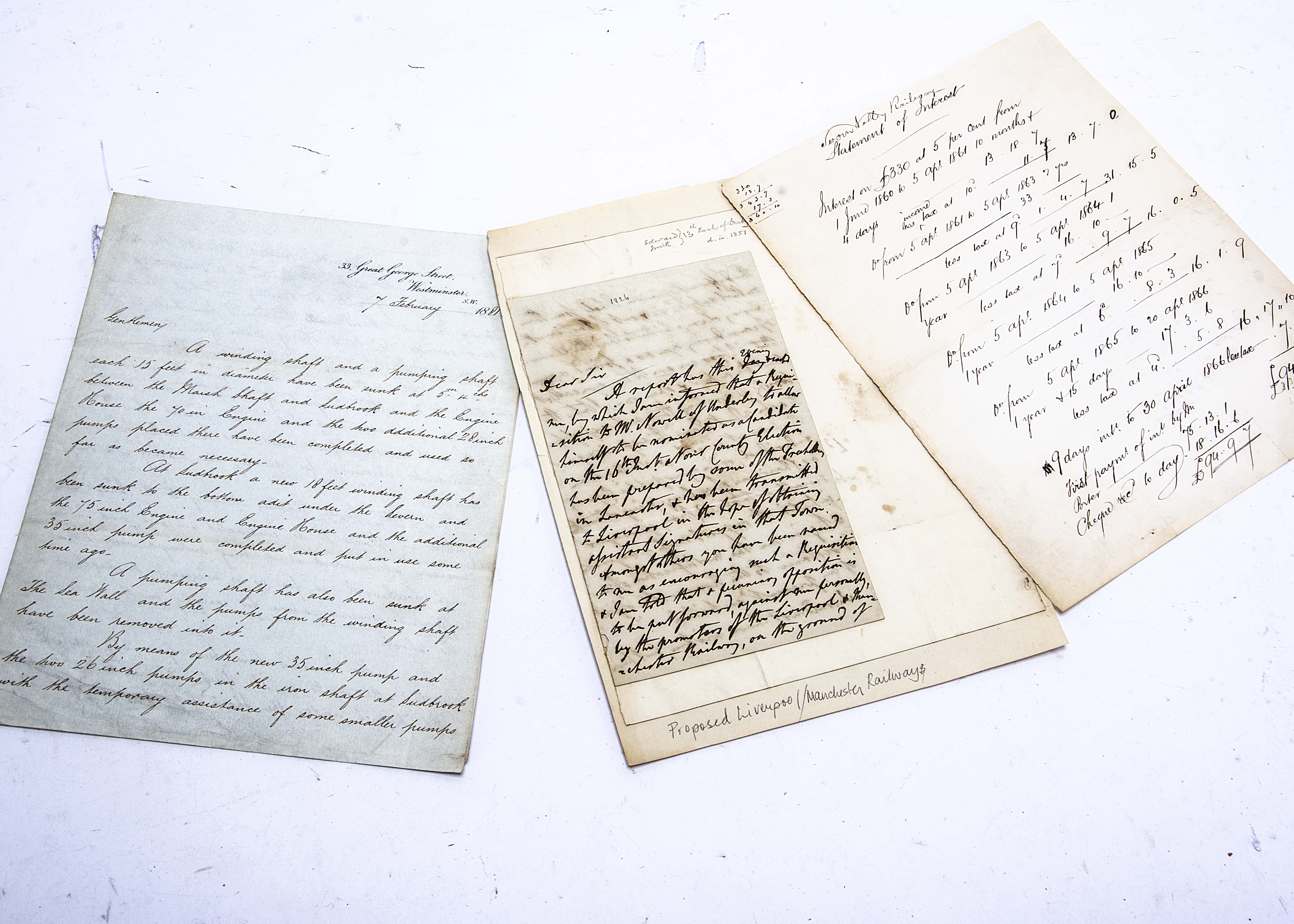 Nineteenth Century Original Letters of Railway Interest, two ink autograph letters signed - first