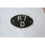 Scottish Cast Iron Shed Plate, oval shed plate possibly repainted from Ardrossan 67 D white