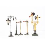 Vintage large-scale Signals and Lamps by Bing and others, signals comprising a Bing 2-doll bracket