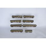 Rake of seven 00 Gauge kitbuilt GWR chocolate and cream 57' Collett Coaches and Bullion Van to