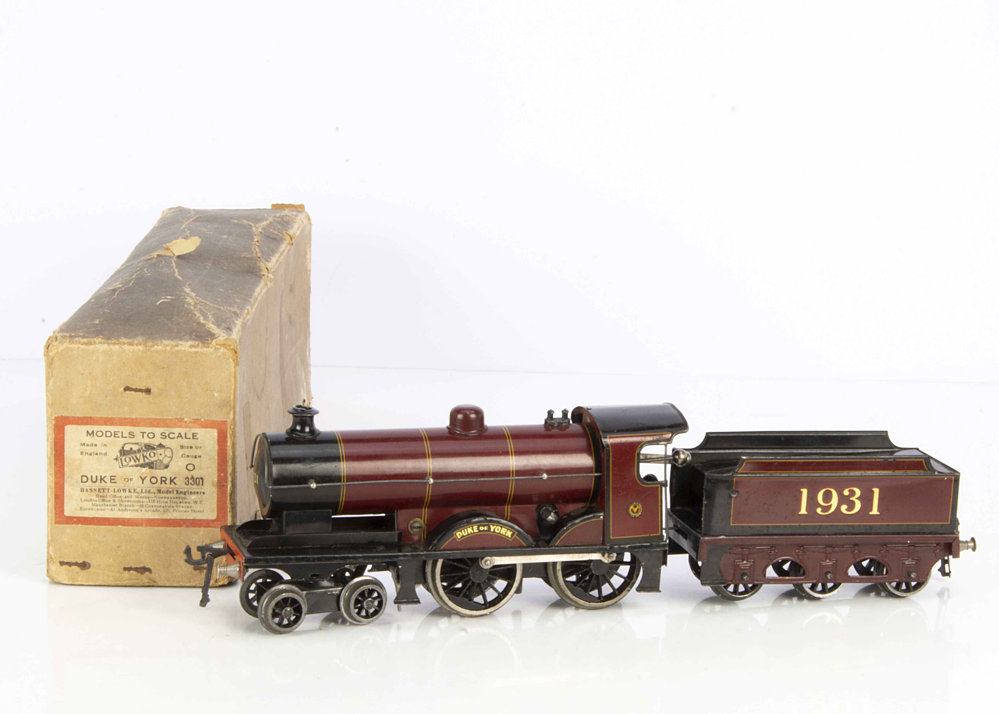 A boxed Bassett-Lowke 0 Gauge clockwork LMS 1931 'Duke of York' Locomotive and Tender, in