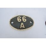 Scottish Cast Iron Shed Plate, oval shed plate possibly repainted from Polmadie 66 A white lettering
