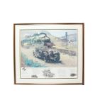 Terence Cuneo Steam Locomotive Prints, three framed and glazed examples, Bentley V Blue Train,