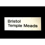 Modern Bristol Temple Meads Platform Sign, rectangular alloy sign with black lettering on a white