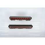 Lawrence and L Goddard 1992 Lawrence Scale Models 00 Gauge LMS maroon Coaches, one first, one third,