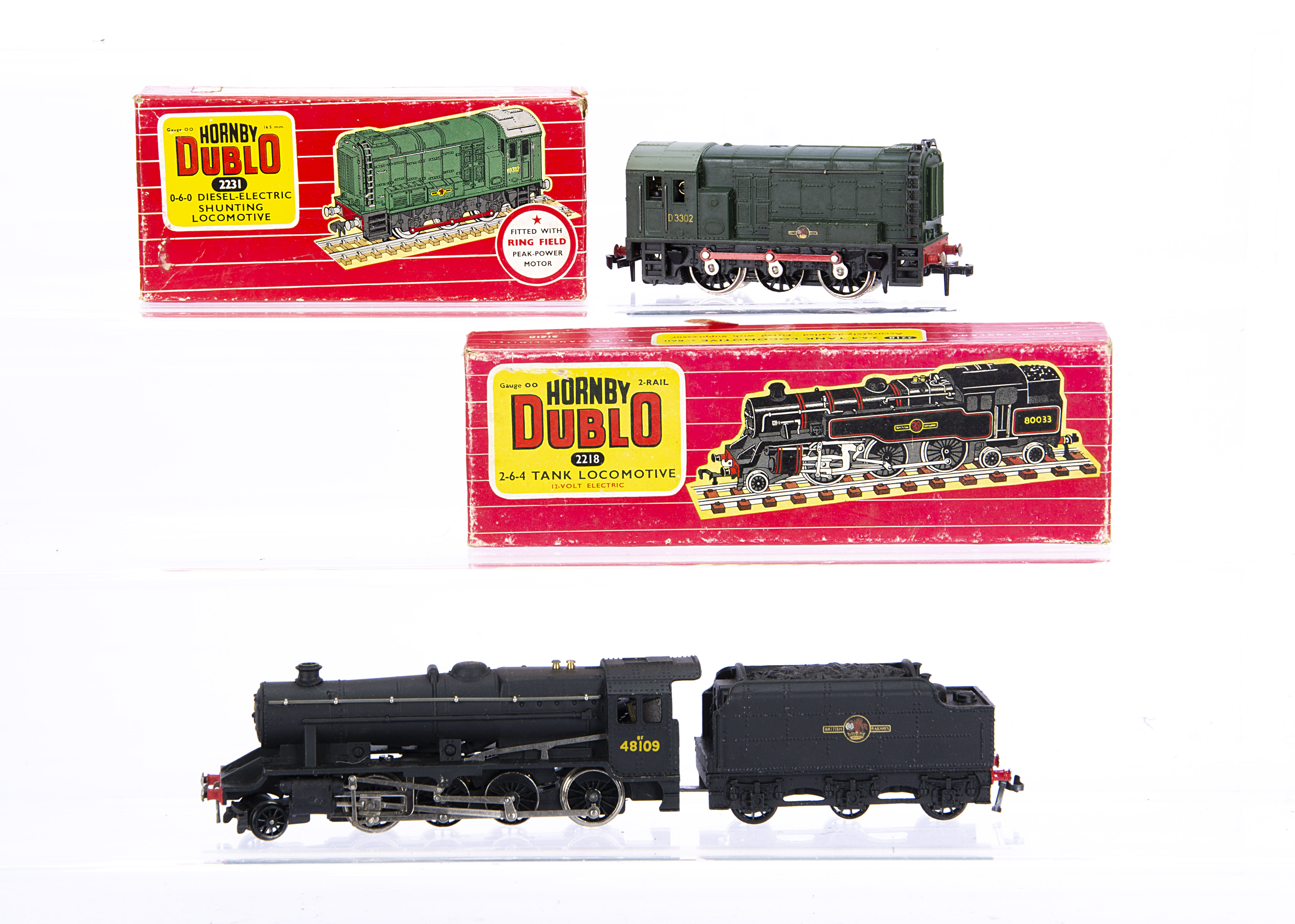 Hornby-Dublo 00 Gauge 2-Rail Locomotives, 2218 2-6-4 Tank Locomotive 80033, 2231 0-6-0 Diesel