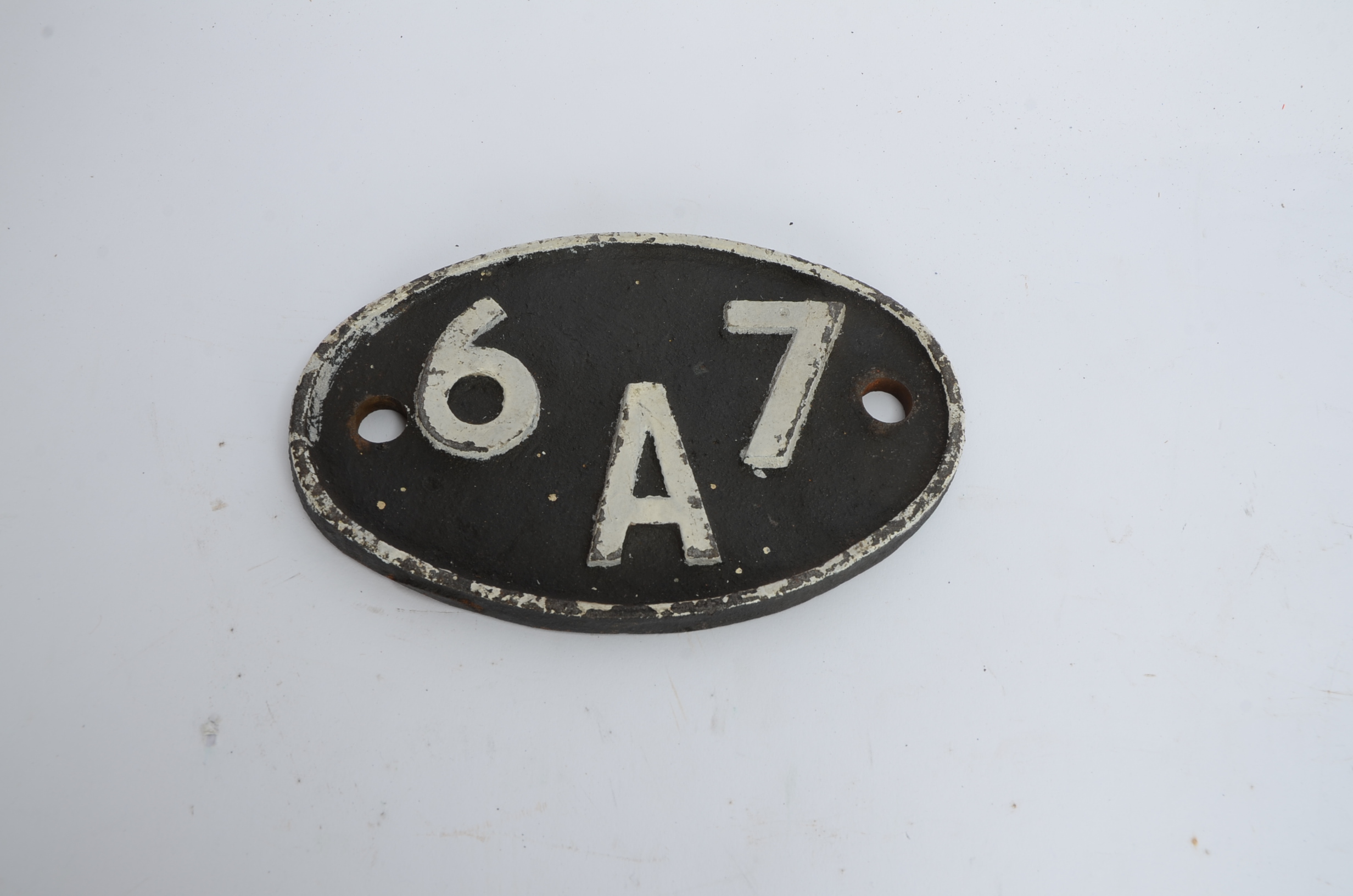Scottish Cast Iron Shed Plate, oval shed plate possibly repainted from Corkerhill 67 A white
