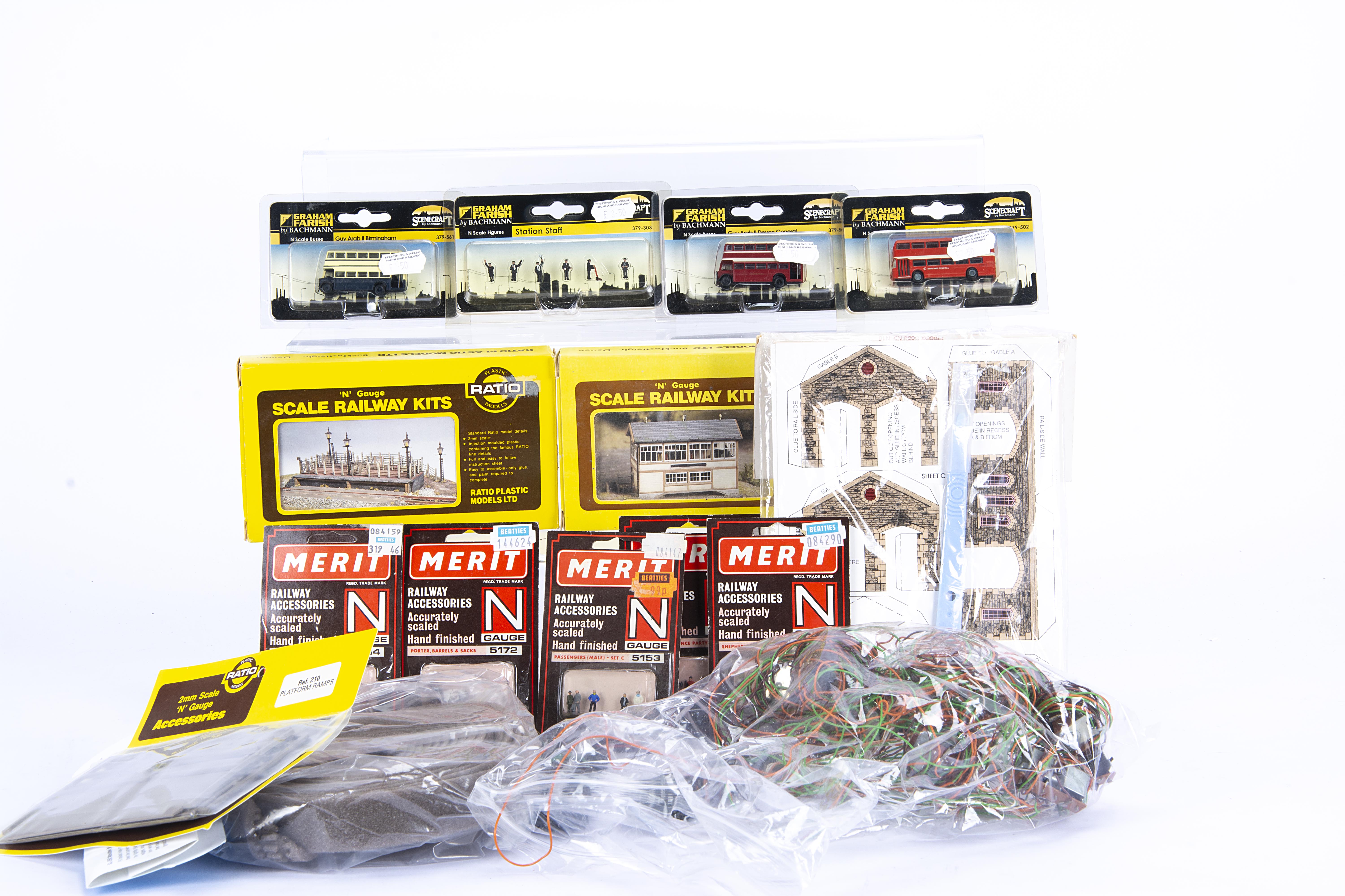 N Gauge Track Side Accessories and Peco Track, various packaged items, Graham Farish by Bachmann,