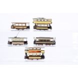 Five Kitbuilt motorised 00 Gauge London County Council Trams, all in shades of unlined brown and