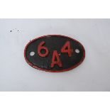 Scottish Cast Iron Shed Plate, oval shed plate possibly repainted from St Margarets 64 A red