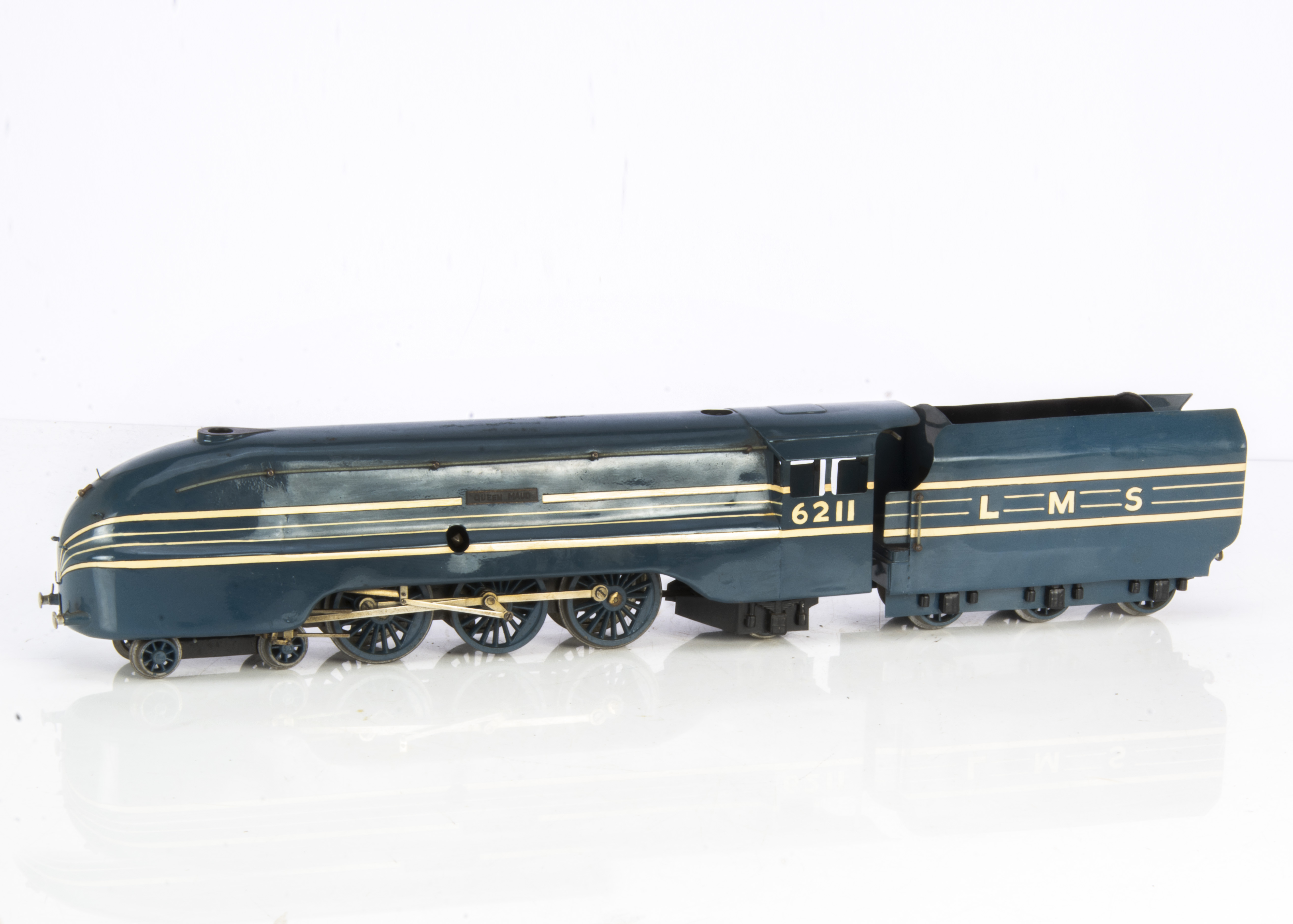 A scratchbuilt 0 Gauge clockwork LMS 4-6-2 'Coronation' class streamlined Locomotive and Tender,