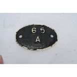Scottish Cast Iron Shed Plate, oval shed plate possibly repainted from Eastfield Glasgow, 65 A white