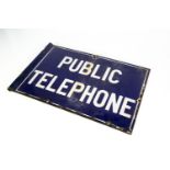 Enamelled Iron Public Telephone Sign, a double sided original Public Telephone sign, white lettering