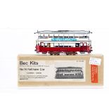 Two Bec Kits No 14 motorised 00 Gauge London 'Feltham' Trams, one made-up and painted in red/cream
