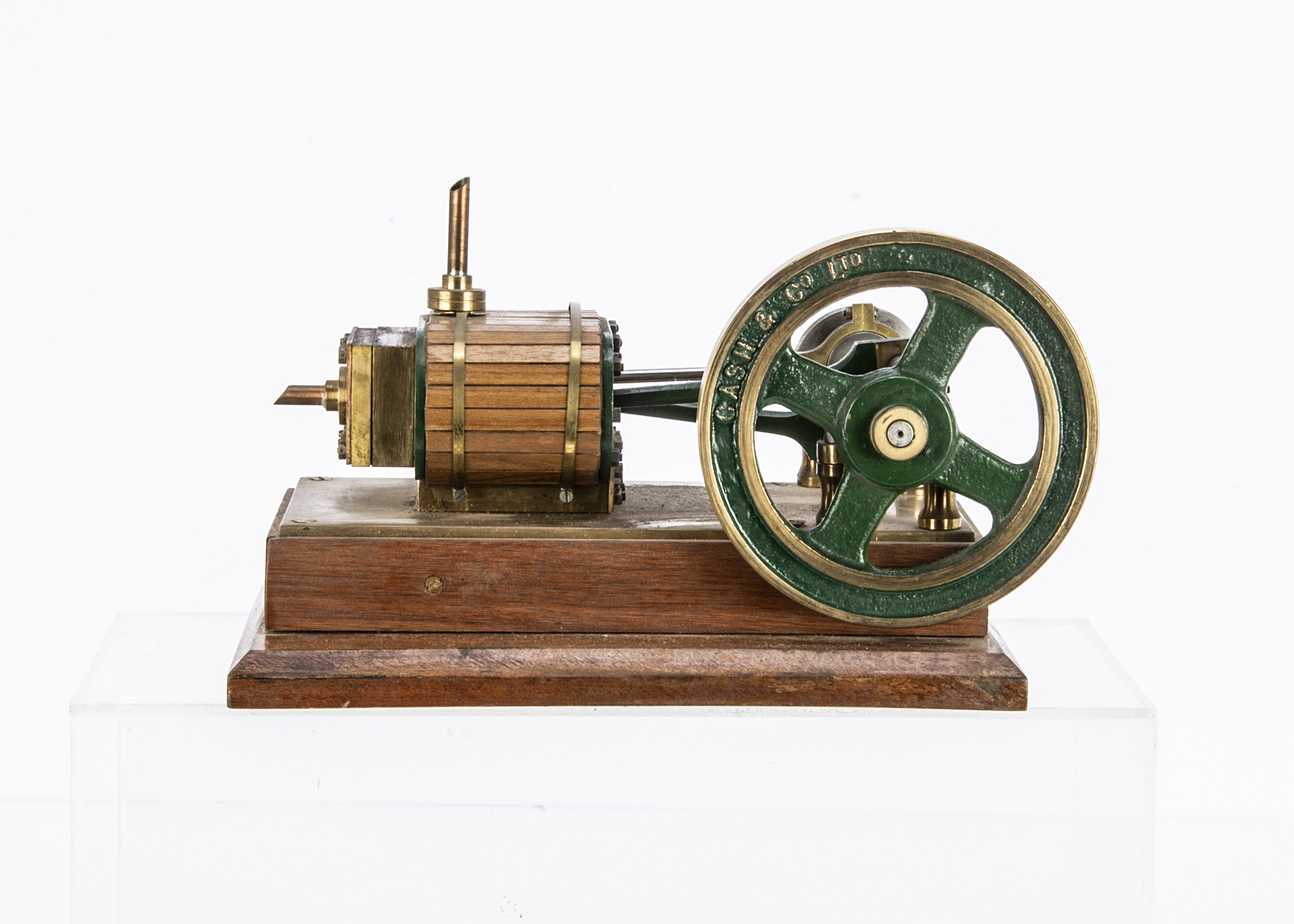 A Twin-cylinder horizontal engine by Cash & Co Ltd, the two single-acting cylinders approx 1" x 1"