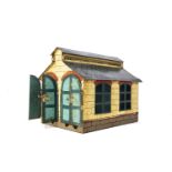 An early-production Bing Gauge 1 Hand-painted Engine Shed, with two tracks 14" long and double doors