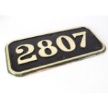 Replica Locomotive Cab Number Plate and Cast Iron Notice, cast alloy number plate 2807 with four