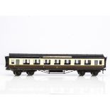 An Exley 0 Gauge GWR Corridor 1st/3rd composite Coach, a K5 coach in chocolate/cream livery as No.