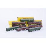 Tri-ang TT Gauge late issue Mainline Coaches with BR Crests, maroon, T82 1st/2nd (2, one with