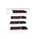 German and French H0 Gauge Steam Locomotives with Tenders, all in black livery, a boxed Roco 63336