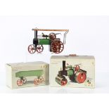 Mamod TE1A Traction Engine SR1A Steam Roller and Open Wagon, all in green with red trim, the TE1a