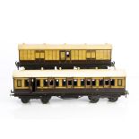 Bing and Carette/B-L Gauge 1 LNWR Coaches, both in lithographed LNWR dark brown/ivory, comprising