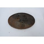 Scottish Cast Iron Shed Plate, oval shed plate stripped of paint, from Dundee Tay Bridge, 62 B