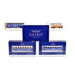 H0e Gauge Liliput Austrian Zillertalbahn Steam Tank Locomotive and Four Wheeled Coaches, all boxed/