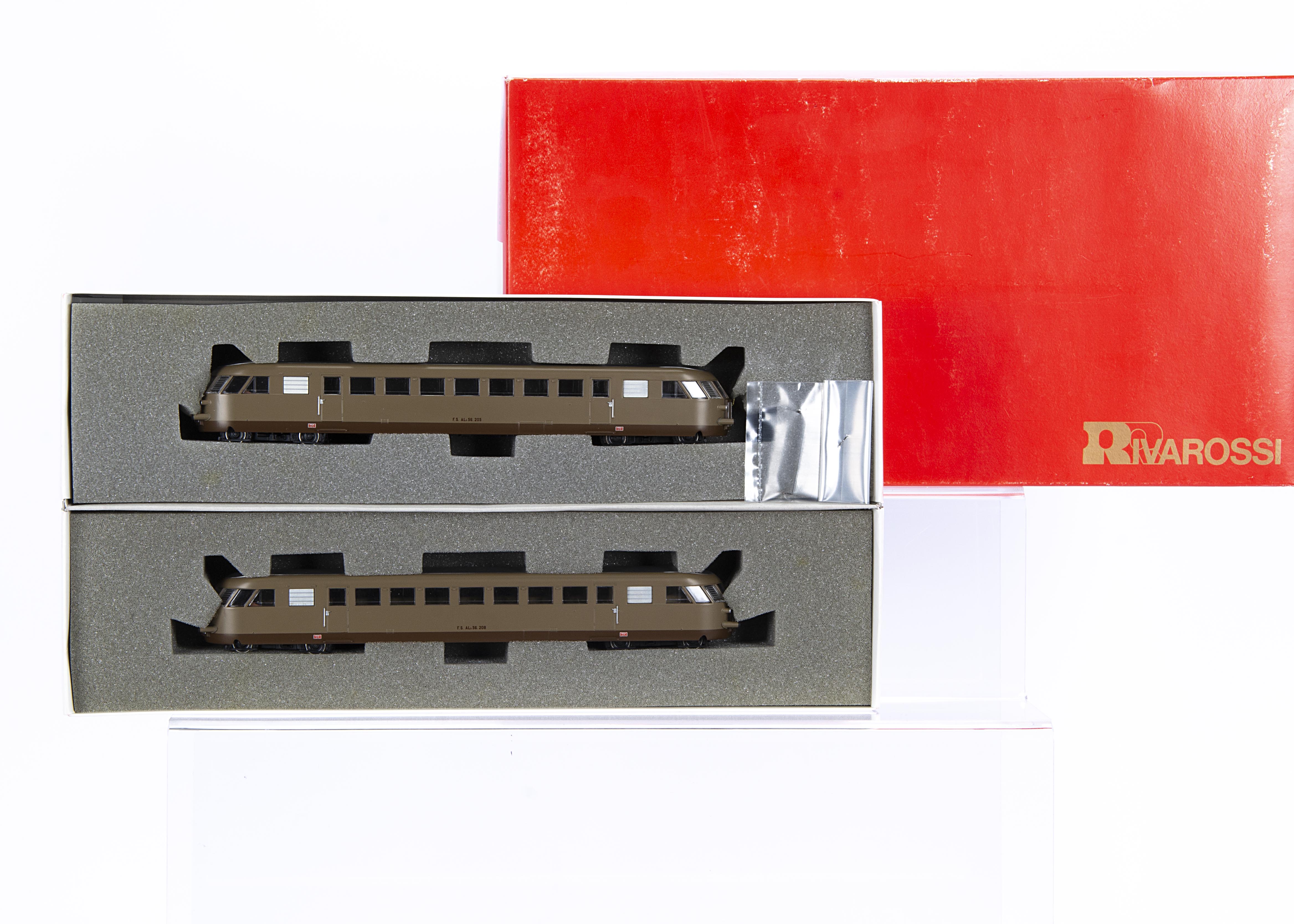 Rivarossi H0 Gauge 1795 FS brown Twin Railcar Set, comprising Alb 56 205 and Alb 56 208, in original