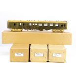 Four boxed unpainted brass Finescale 0 Gauge BR Mark 1 Coaches by San Cheng or similar, representing