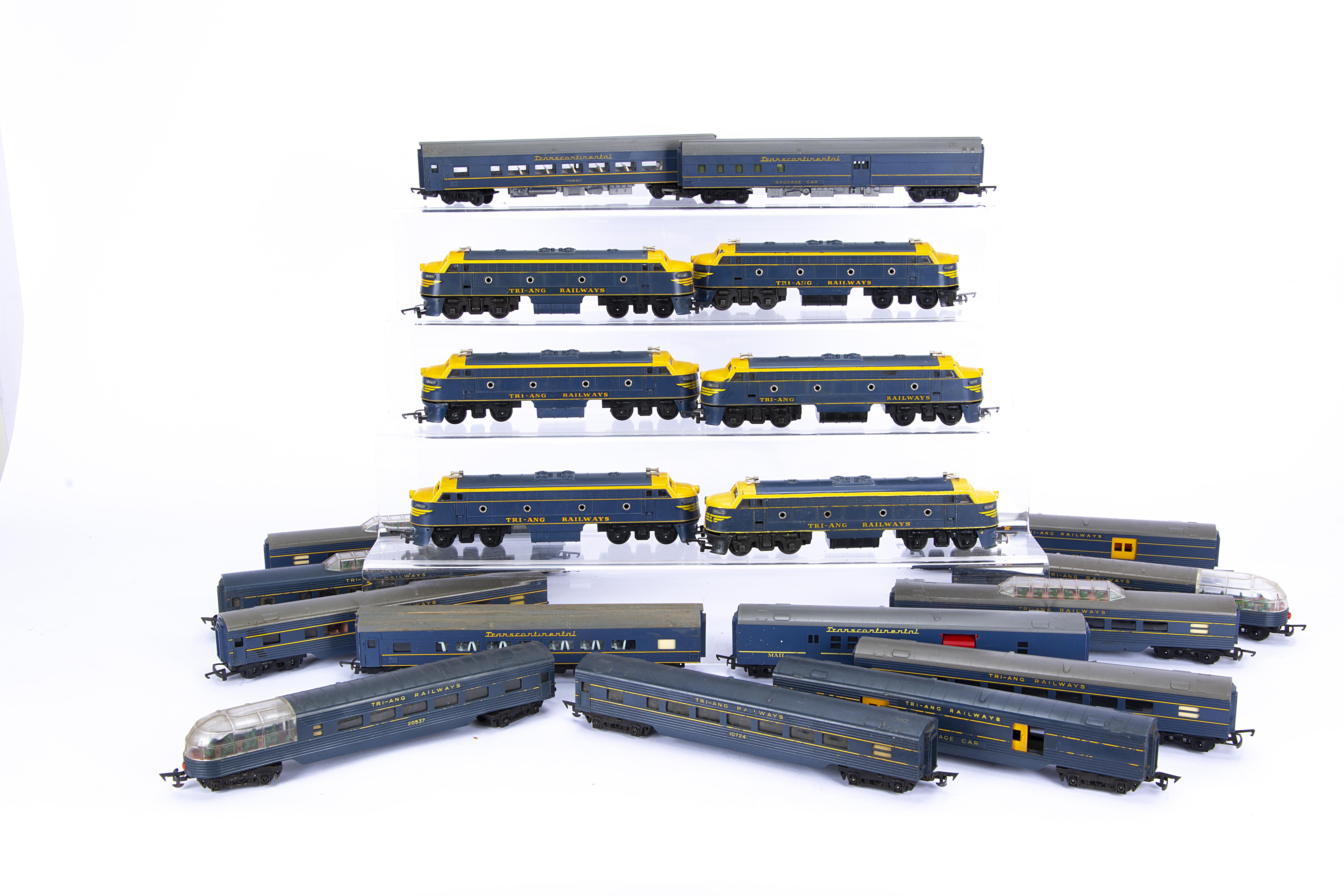 Tri-ang 00 Gauge Transcontinental unboxed R159 blue and yellow Double Ended Diesel Locomotives and