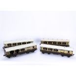 Four Bing for B-L Gauge 1 LNWR '1921-series' Bogie Coaches, one 1st and one 3rd class coach, and two