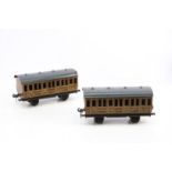 Two modified Carette Gauge 1 GNR 'Cleminson' 3rd class Coaches, both in lithographed GNR teak with