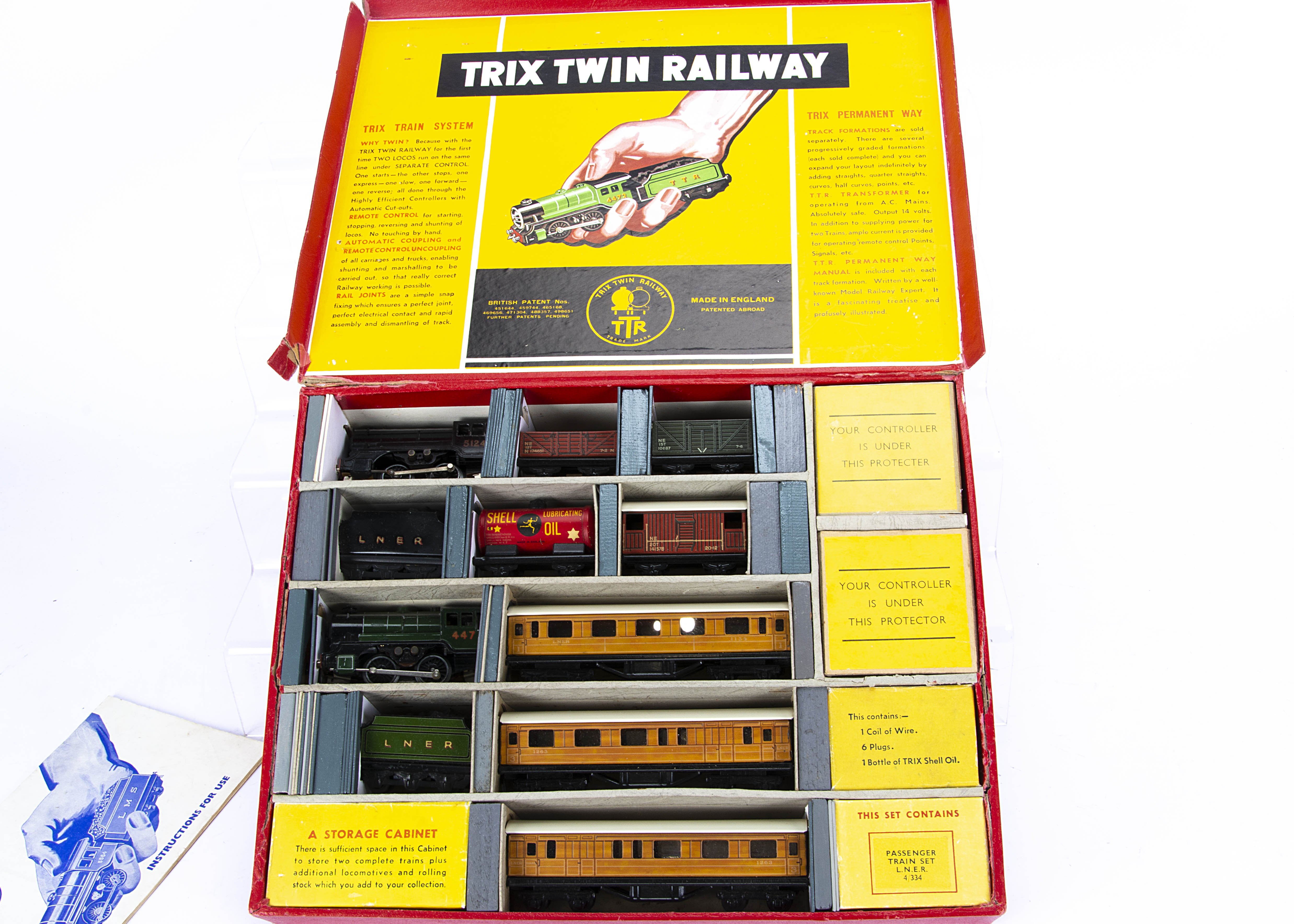 Trix Twin 00 Gauge LNER Double Passenger and Goods Train Set, comprising green 447 0-4-0