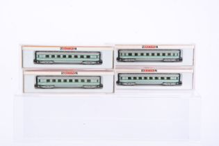 Arnold N Gauge Rake of Four Dutch Coaches, a cased group, 3680-014, 3680-015, 3680-016, 3680-017 all