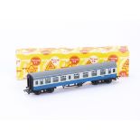 Rare Tri-ang TT Gauge T87 BR blue/grey Composite Coach, in original late issue 'Buffer' box, E,