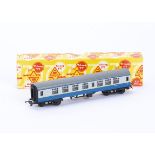 Rare Tri-ang TT Gauge T87 BR blue/grey Composite Coach, in original late issue 'Buffer' box, E,