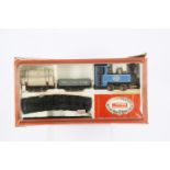 A Mamod 0 Gauge Live Steam RS1 (RS2) Goods Train Set, with SL2 light blue locomotive with white