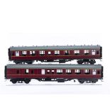 Boxed Darstaed coarse-scale 0 Gauge BR Coaches, two in BR lined crimson livery, comprising a CK