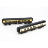 Unboxed Exley 0 Gauge GWR Corridor Coaches, both in GWR brown/cream livery, an early example as