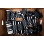 A Tray of Zoom Lenses, various mounts and focal lengths, manufacturers include Canon, Sigma,
