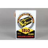 A Selo Film Enamel Advertising Sign, The Power Behind the Lens, 20.5 x 14in, light chips to edges,