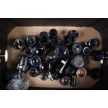 A Tray of Prime Lenses, various focal lengths, manufacturers include Canon, Vivitar, Chinon,