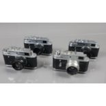 Four Zorki Rangefinder Cameras, two Zorki 4, one shutter not working, other shutter working, self