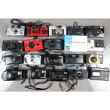 A Tray of Compact Cameras, manufacturers include Konica, Praktica, Pentax, Olympus, Halina and other