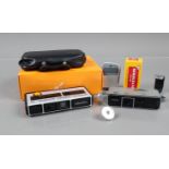 A Minolta 16 P Camera Kit, with camera, shutter working, body VG, elements VG, case, Plus X film,