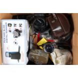 A Box of Camera Related Items, including a Polycom Universal finder, a film and slide digital